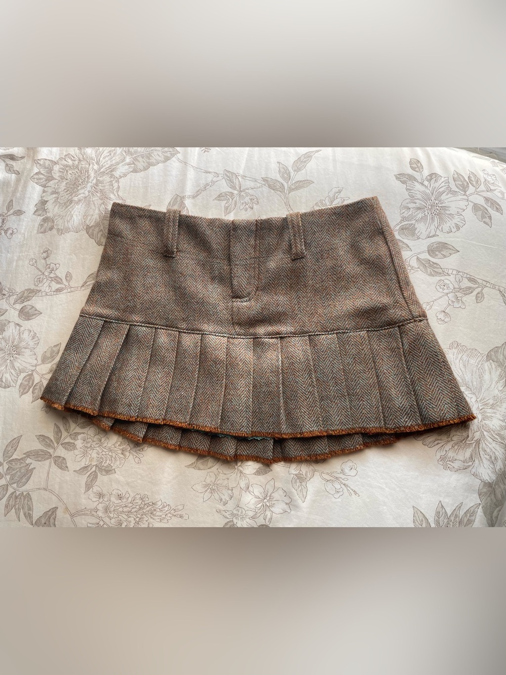 Abercrombie Vintage Brown Teal Herringbone Micro Mini Pleated Skirt 0 Preppy Y2K
